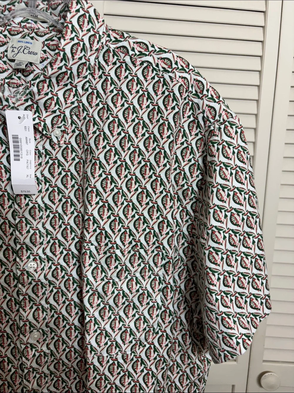 NWT J.Crew Short Sleeves Linen Shirt Abstract Block Print Button Up XL